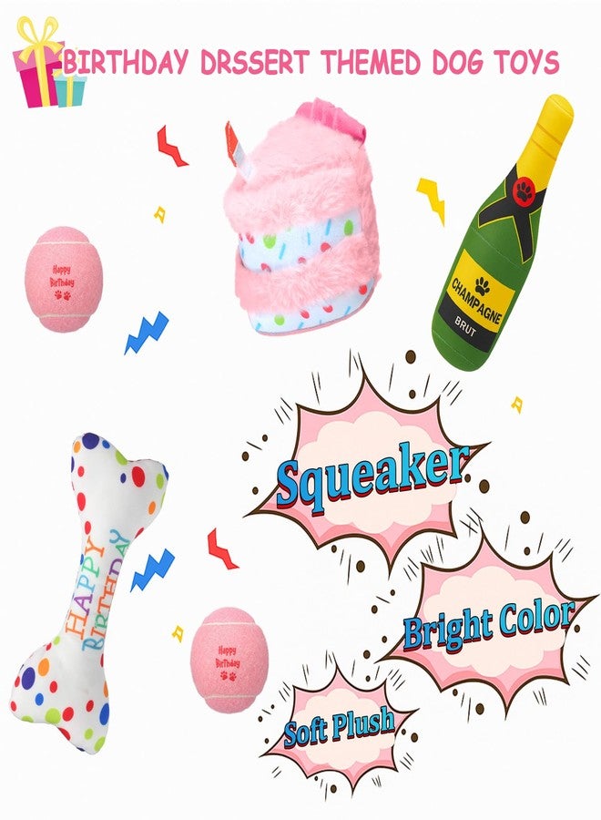 Vertintong 10 Pcs Dog Birthday Toy Set Dog Birthday Cake Bone Wine Bottle Hat Bib Ball Card Ribbon Plush Pet Gifts for Small Medium Puppy Squeaky Dogs Pet Toy Party Supplies(Pink) - Image 5
